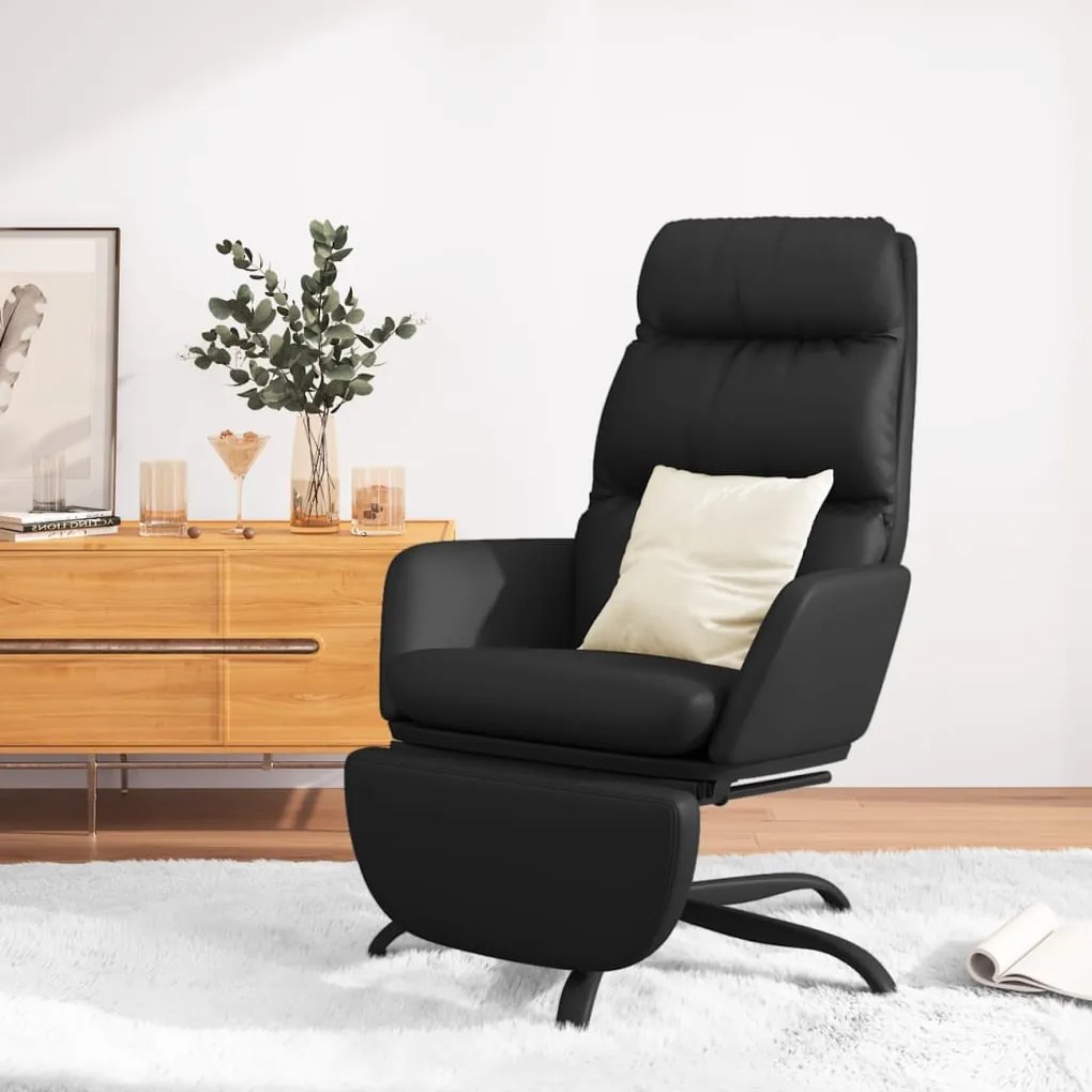 3097542 vidaXL Scaun de relaxare cu taburet, negru, piele ecologică
