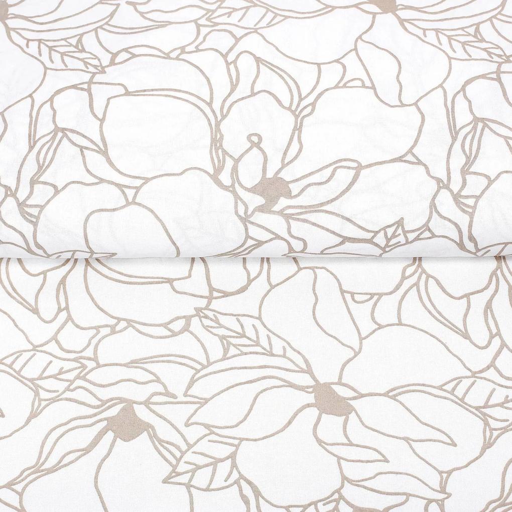Goldea față de masă 100% bumbac - flori bej deschis pe alb 120 x 120 cm