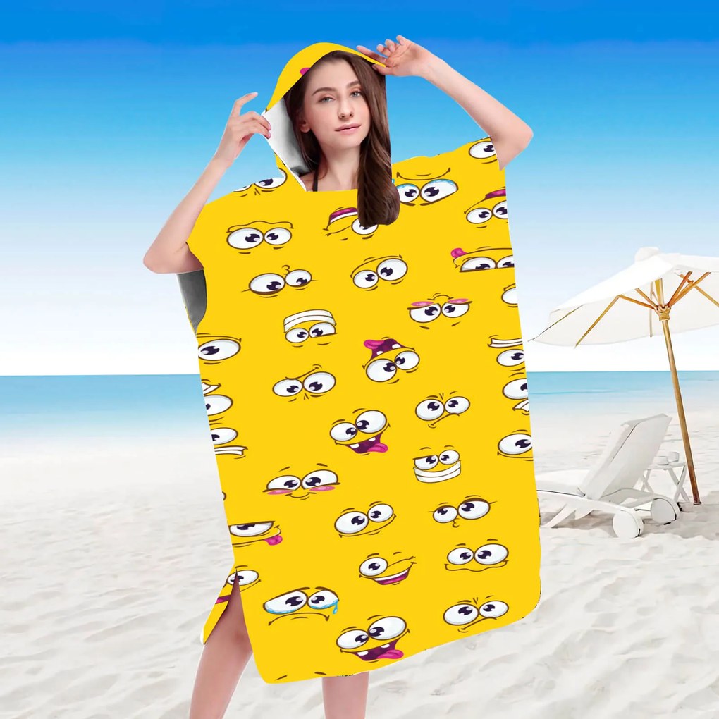 Poncho prosop de plaja SMILE galben 80x145 cm