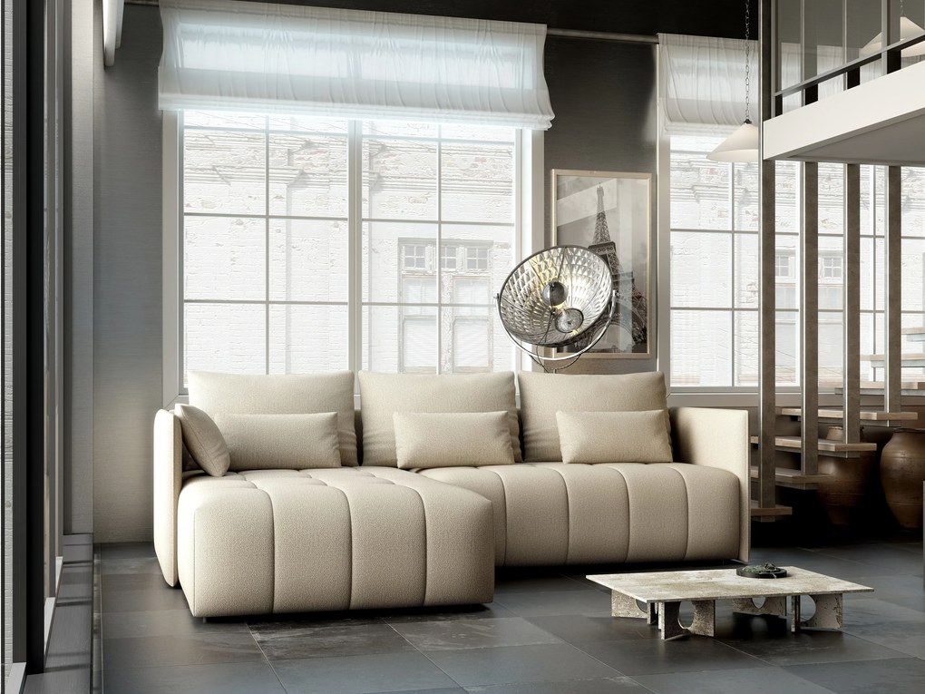 Colțar extensibil dumonde cu ladă de depozitare si sezut confortabil din spuma high-density, Malta Enjoy Camel 235x185 cm