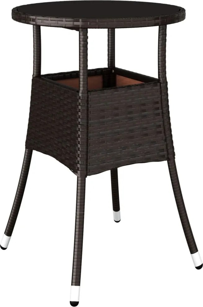 vidaXL Masă de grădină, maro, Ø60x75 cm, sticlă securizată/poliratan