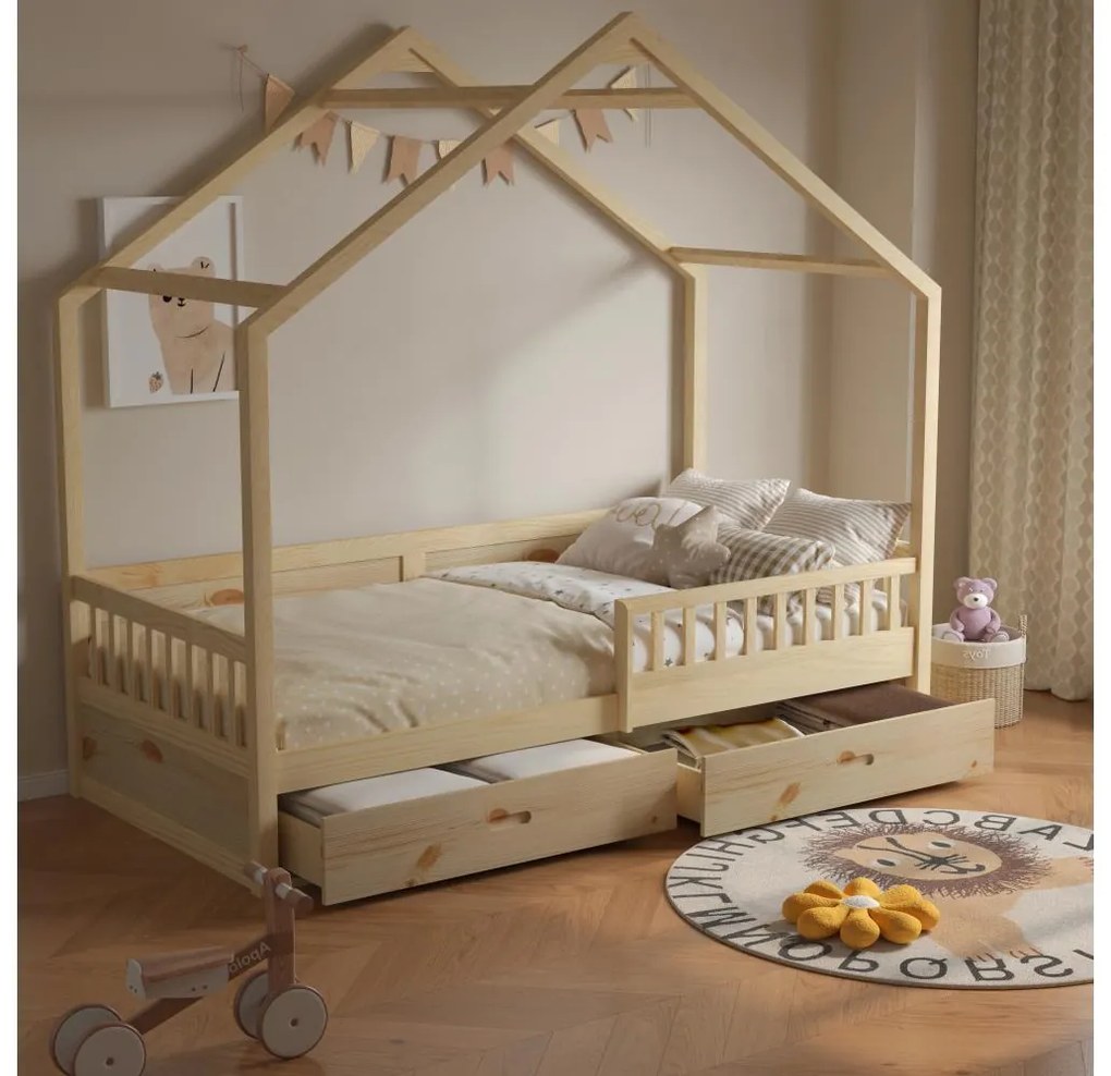 Pat etajat pentru copii 90 cm Burgues (natural) (cu somieră) (cu sp. depozitare). 1116253