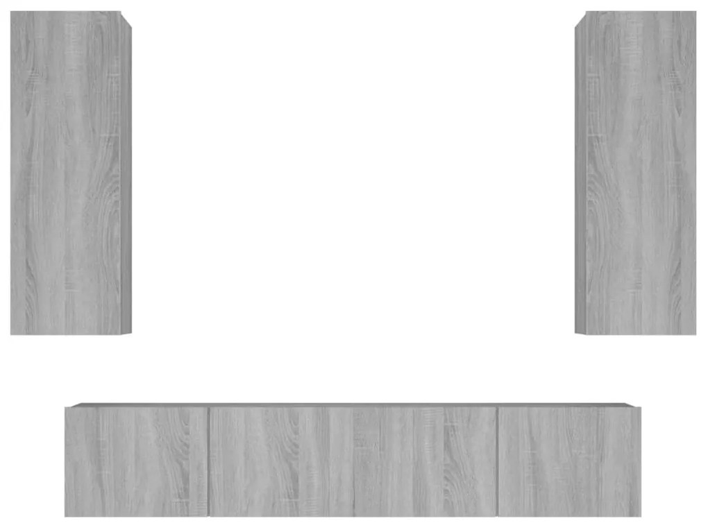 3114204 vidaXL Set dulapuri TV, 4 piese, gri sonoma, lemn prelucrat