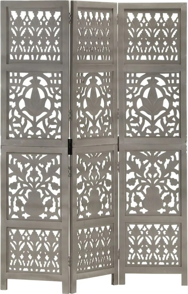 vidaXL Paravan cameră sculptat manual 3 panouri gri 120x165 cm mango