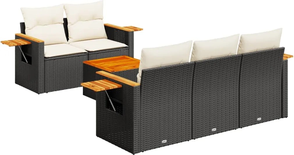 vidaXL Set mobilier de grădină cu perne, 6 piese, negru, poliratan
