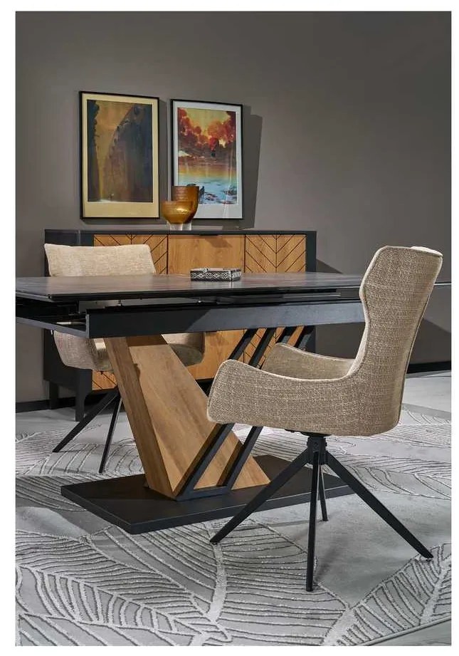 Masă de bucătărie Sterzo 160-200 x 90 cm, negru / stejar auriu