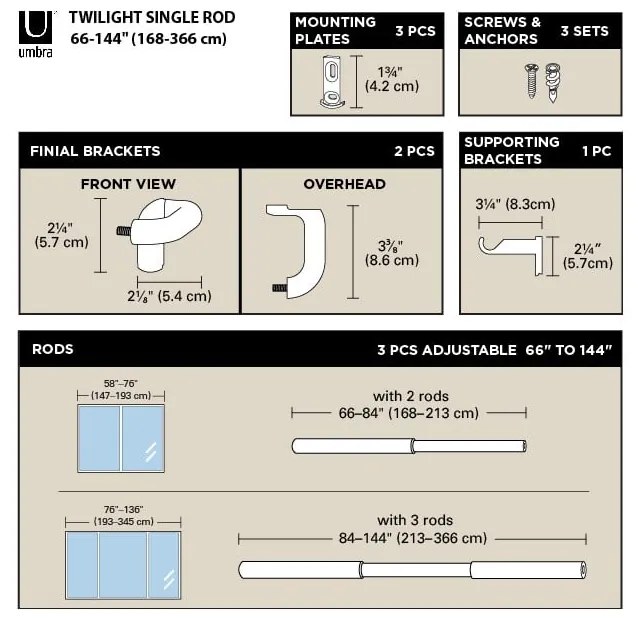Galerie de perdea 167 - 365 cm extensibilă din oțel Twilight – Umbra