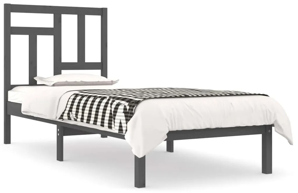 3104505 vidaXL Cadru de pat mic single, gri, 75x190 cm, lemn masiv