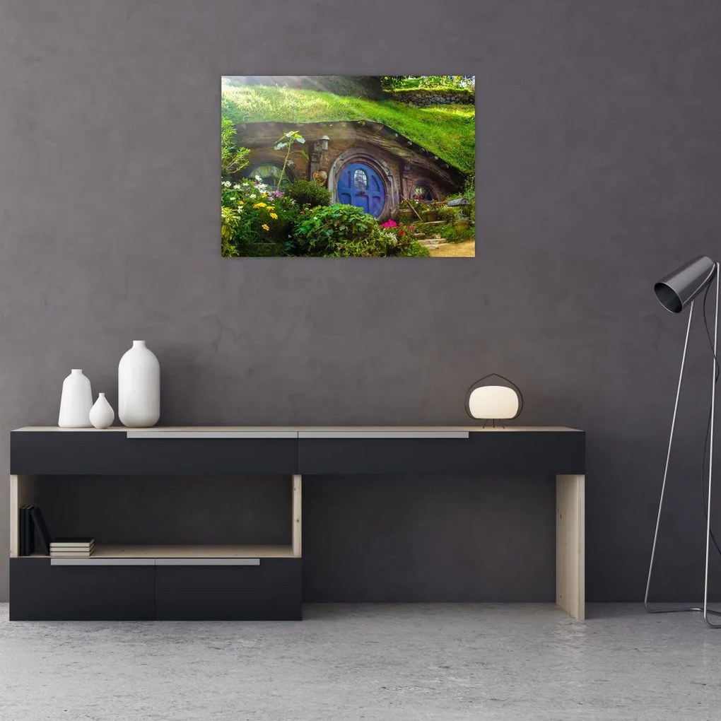 Tablou pe sticlă - Orasul Hobitin (70x50 cm)