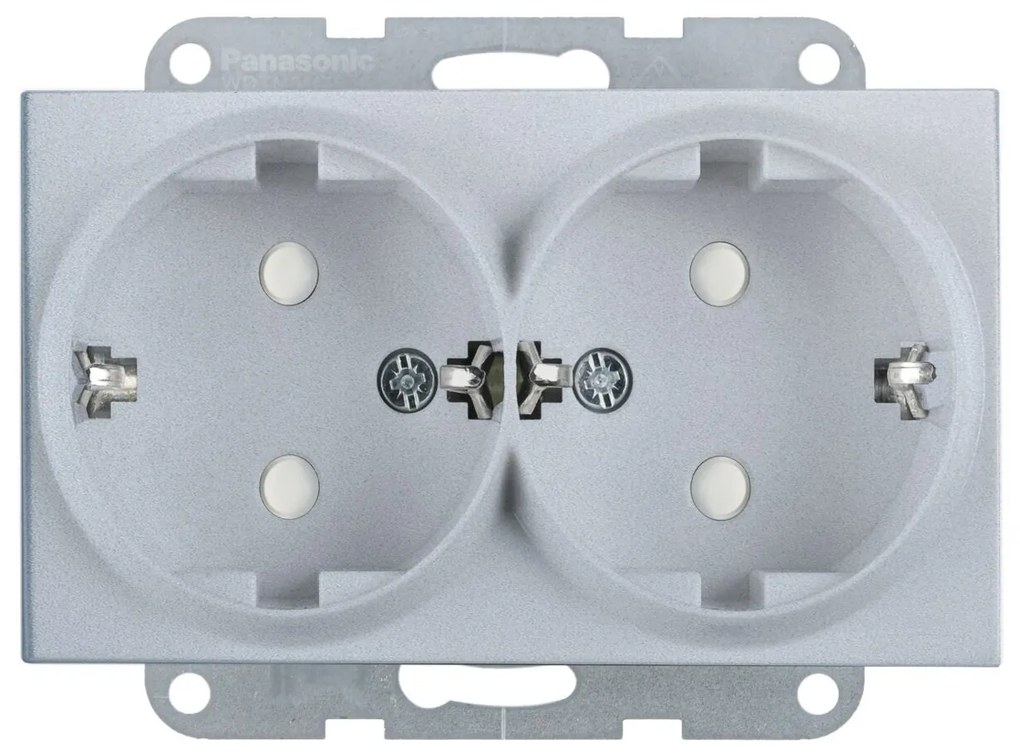 Priza dubla cu impamantare, protectie copii, 16A, IP20, Argintiu, Panasonic Karre Plus 55
