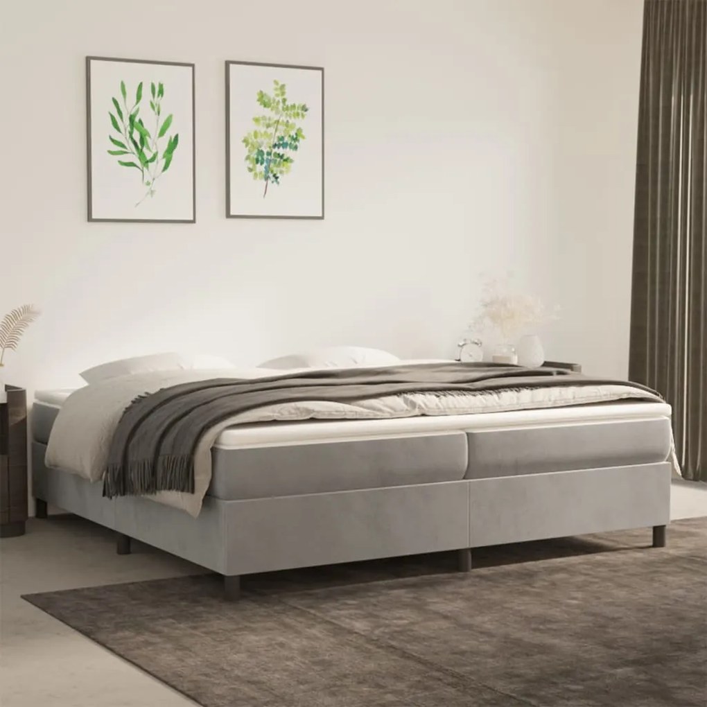 3121138 vidaXL Cadru de pat box spring, gri deschis, 200x200 cm, catifea