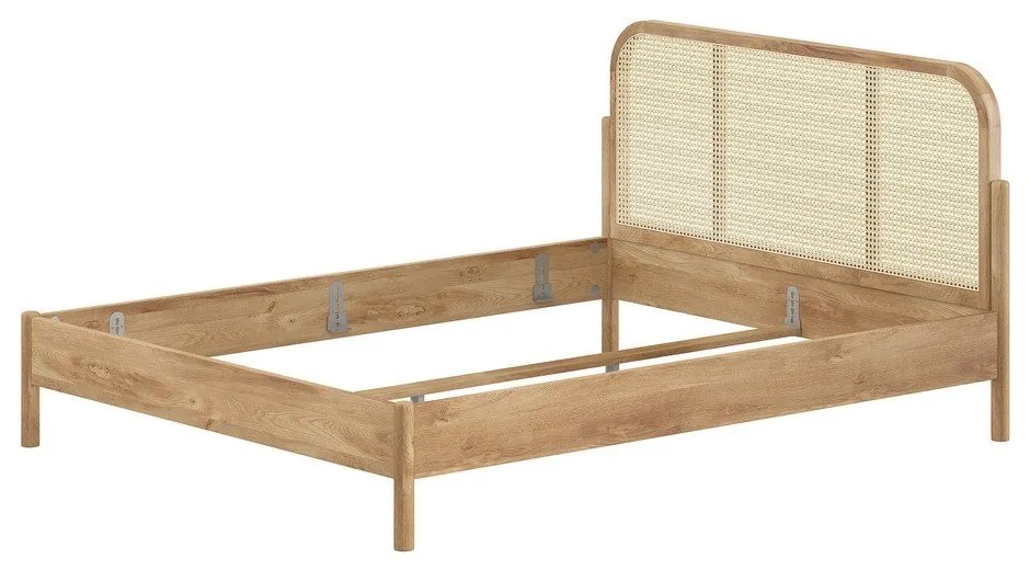 Pat matrimonial în culoare naturală din lemn de stejar fără somieră 160x200 cm Olive Rotan – Vipack