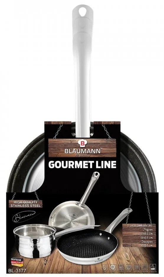 Set cratita si tigai non stick otel inoxidabil cu interior din marmura XYLAN Gourmet Line Blaumann BL 3177
