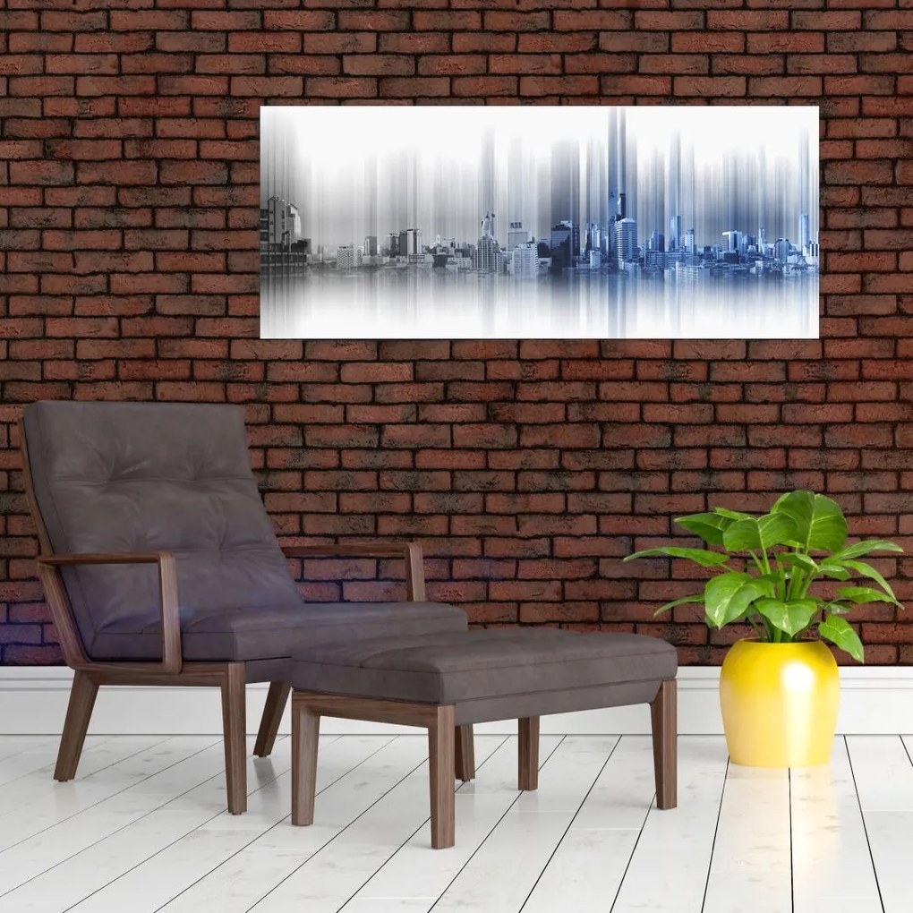 Tablou - Panorama orașului, albastru-gri (120x50 cm)