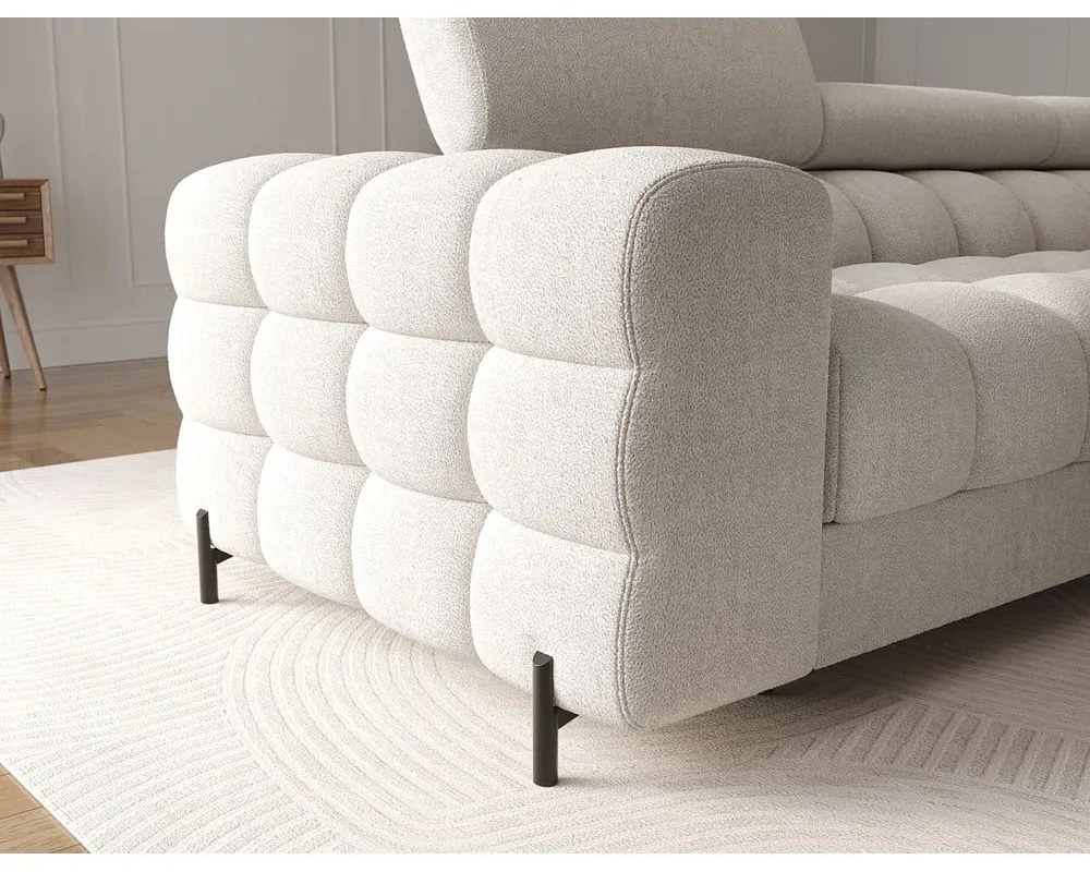 Colțar crem extensibil/cu spațiu de depozitare cu tapițerie din țesătură bouclé (cu colț pe partea dreaptă/cu șezlong) Felro – ELTAP