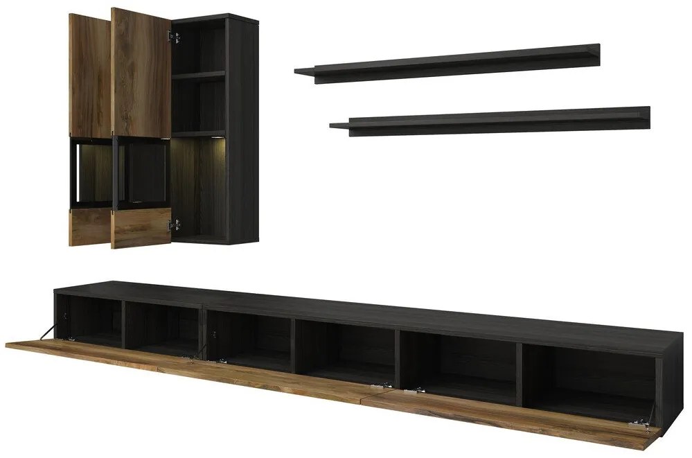 Camera de zi Austin AS100Nuc, Maro închis, Cu componente suplimentare, Părți separate, Cu comodă tv, PAL laminat, Sticlă călită, 270x41cm