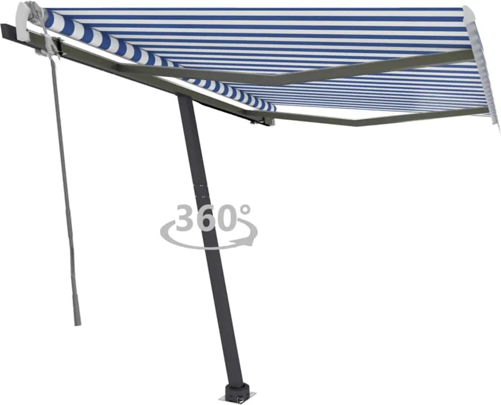 vidaXL Copertină autonomă retractabilă manual albastru&alb 350x250 cm