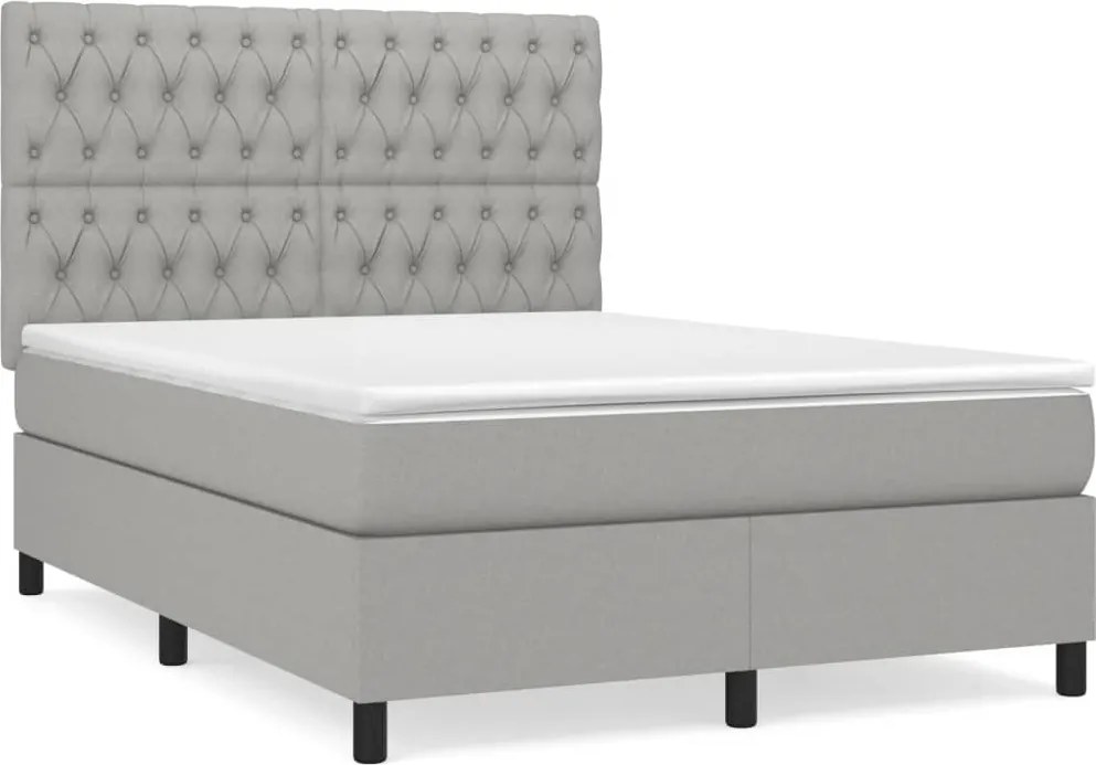 vidaXL Pat box spring cu saltea, gri deschis, 140x190 cm, textil