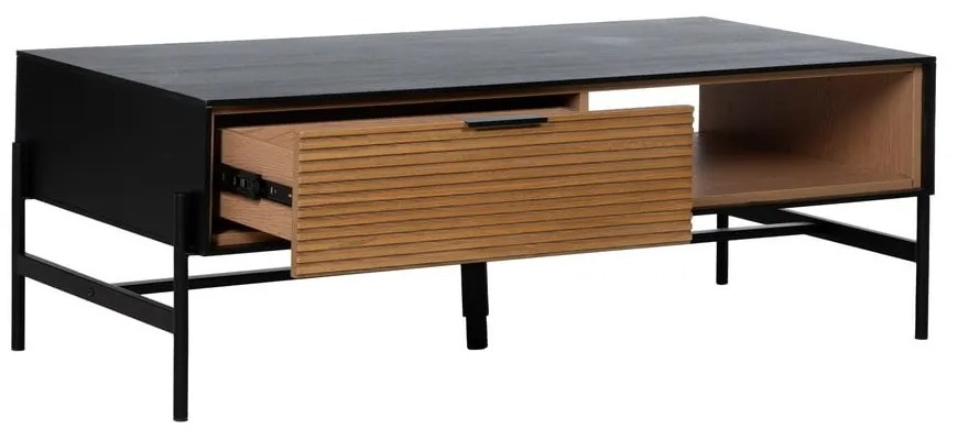 Măsuță de cafea neagră/în culoare naturală cu aspect de lemn de frasin 60x124 cm Orleans – Ixia