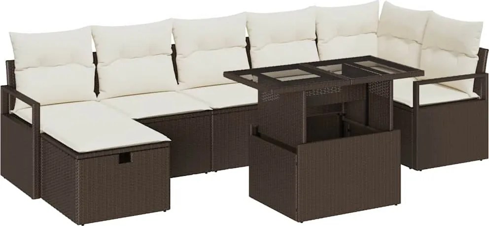 vidaXL Set de canapele pentru grădină cu pernă 8 pcs Maro Rattan poli