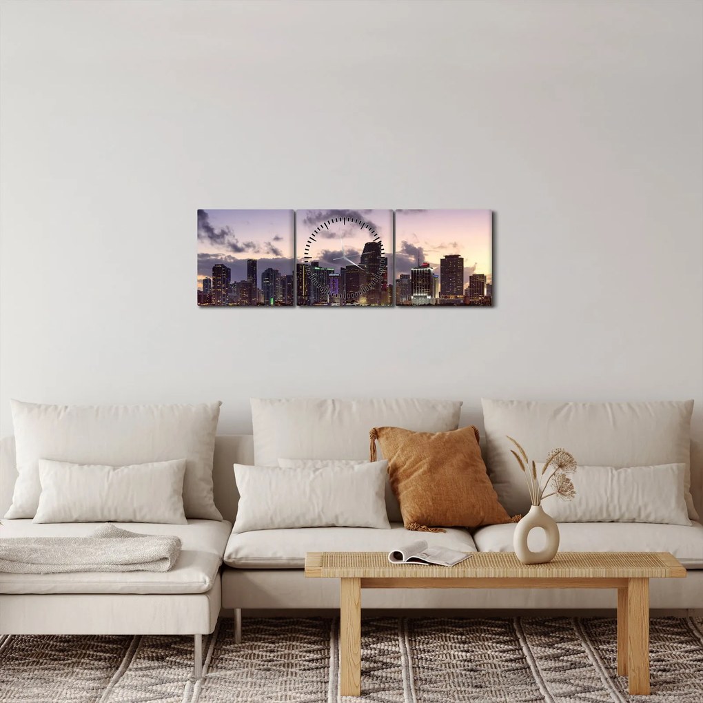 Tablou cu - metropolă cu zgârăie nori (cu ceas) (90x30 cm)