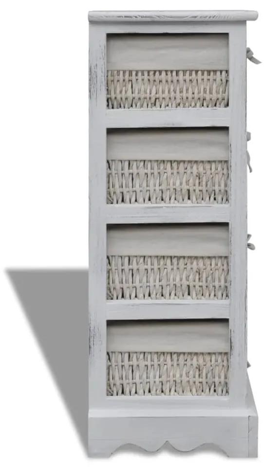 Dulap de depozitare din lemn, 4 cosuri impletite, alb 1, Alb, 25 x 28 x 74 cm, 25 x 28 x 74 cm