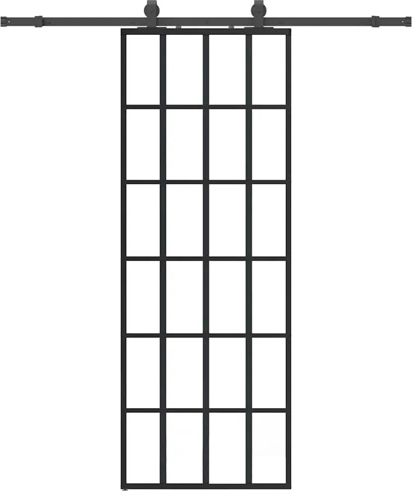 vidaXL Ușă glisantă cu set de feronerie neagră 76x205 cm Sticlă ESG