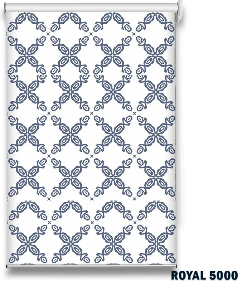 Roletă textilă Royal 5000 albă cu model geometric albastru