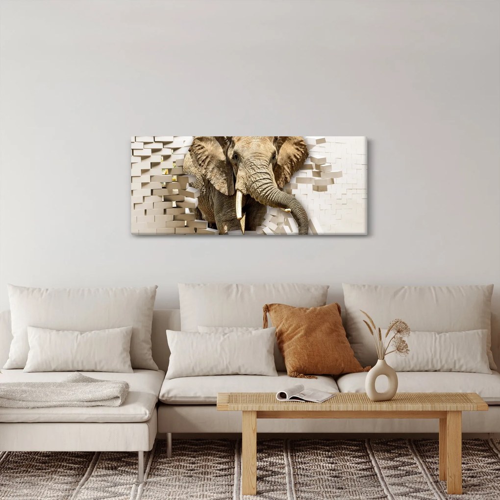 Tablou - Elefant spârgând peretele (120x50 cm)