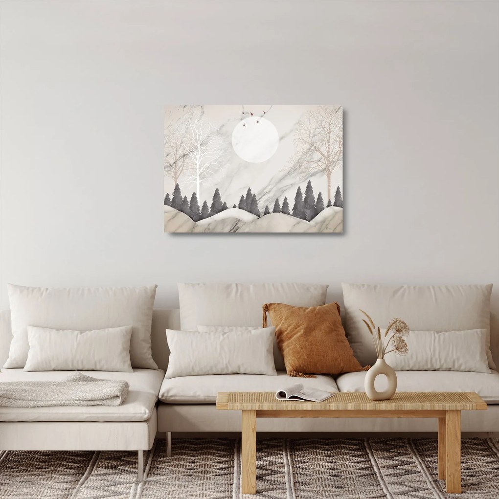 Tablou pe sticlă - Peisaj de iarnă (70x50 cm)