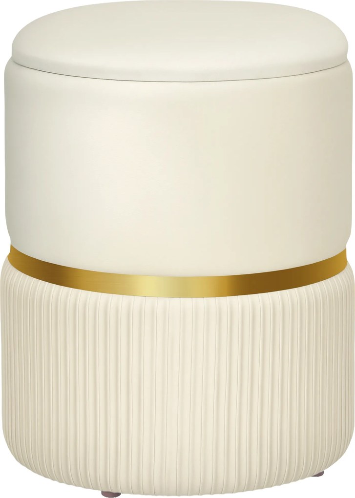 HOMCOM Pouf taburet suport pentru picioare cutie de depozitare din catifea canaletată 36 x 36 x 44 cm pentru living dormitor bej | Aosom Romania