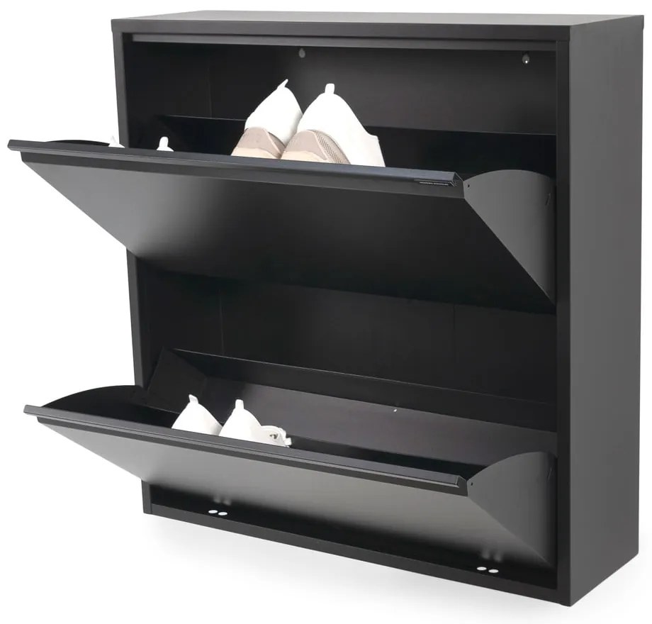 Pantofar negru cu deschidere înclinată din metal 75x77,5x22,5 cm Billy – Spinder Design