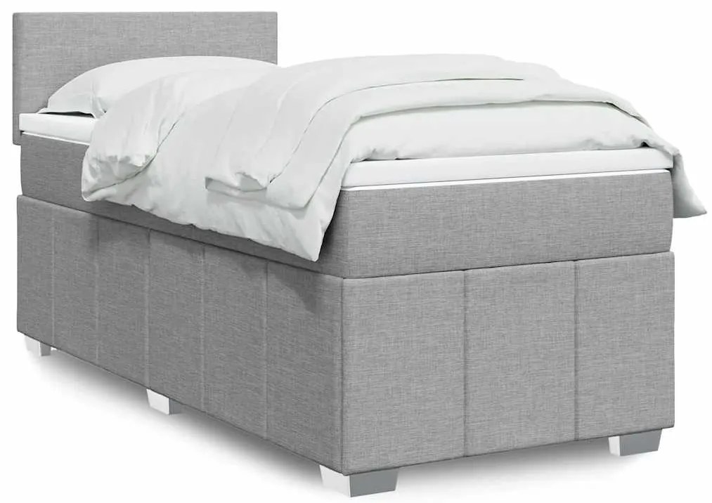 vidaXL Pat continental cu saltea, gri deschis, 80x200 cm, textil
