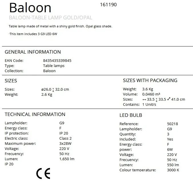 Veioza, Lampa de masa Baloon auriu/ opac
