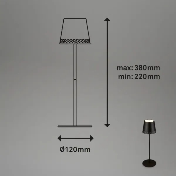 Brilo - Lampă LED de birou reîncărcabilă KIKI, cu control tactil, 2,6W/5V, IP44, 2600 mAh, neagră