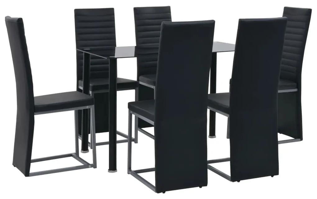 247250 vidaXL Set de mobilier, 7 piese, negru, oțel și sticlă securizată