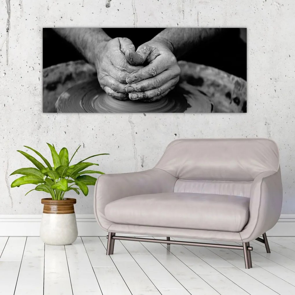 Tablou alb negru - producția de ceramică (120x50 cm)