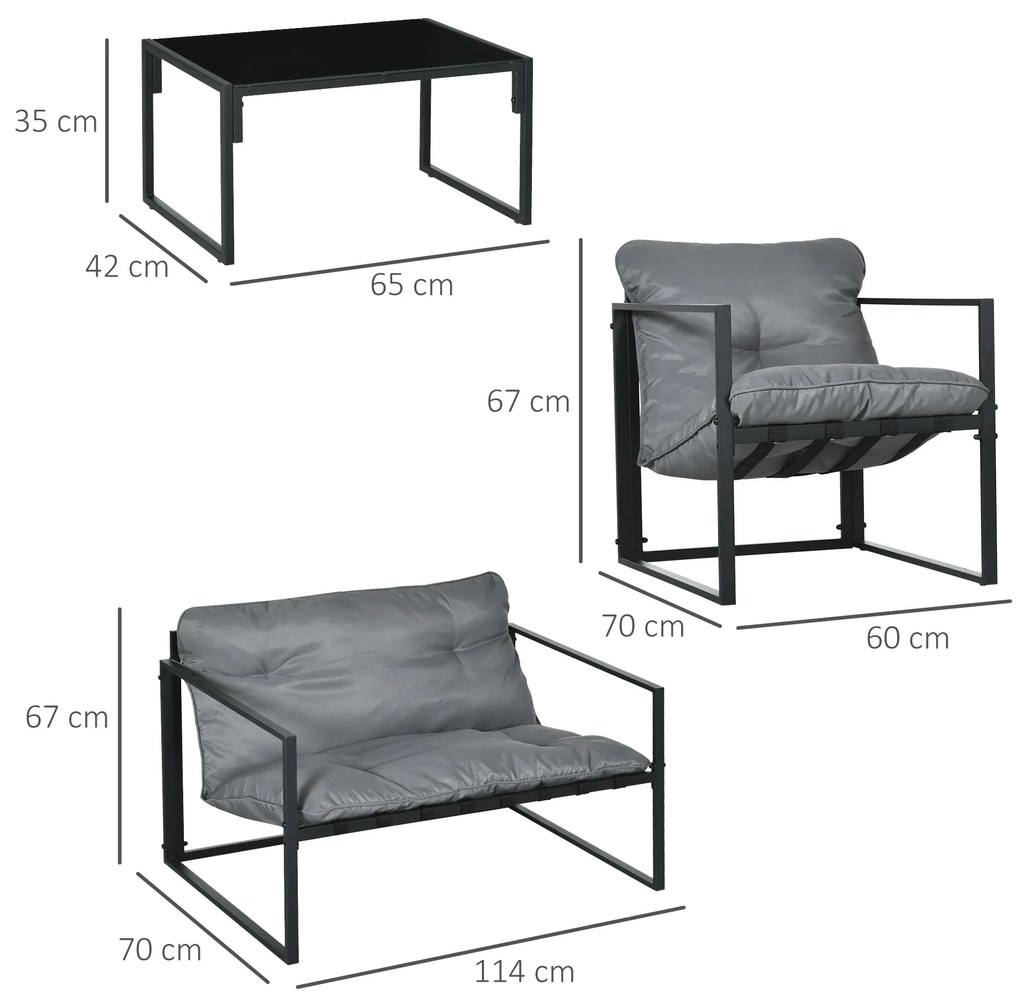 Outsunny Set de mobilier de grădină 4 piese 4 persoane cu canapea pentru 2 persoane, 2 fotolii și masă de cafea gri | Aosom Romania