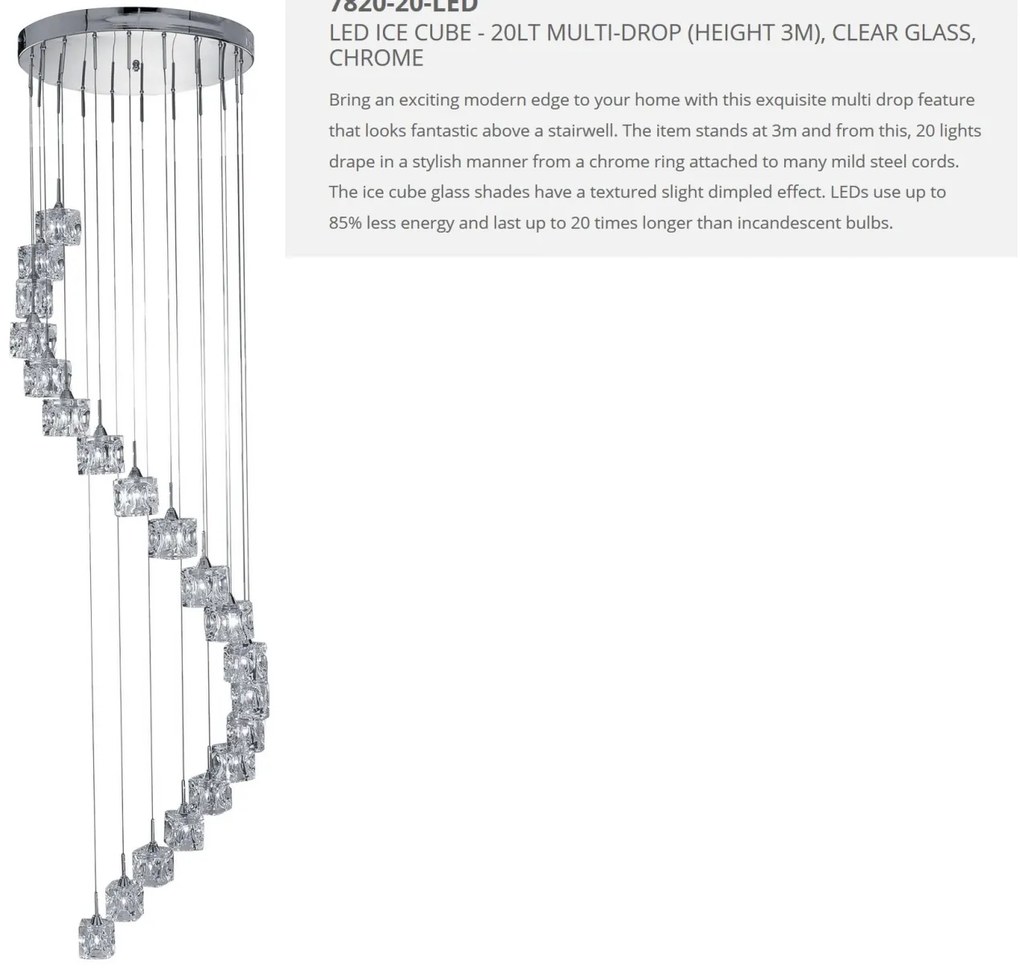 Lustra LED casa scarii design modern Ice Cube H-3M 7820-20-LED SRT
