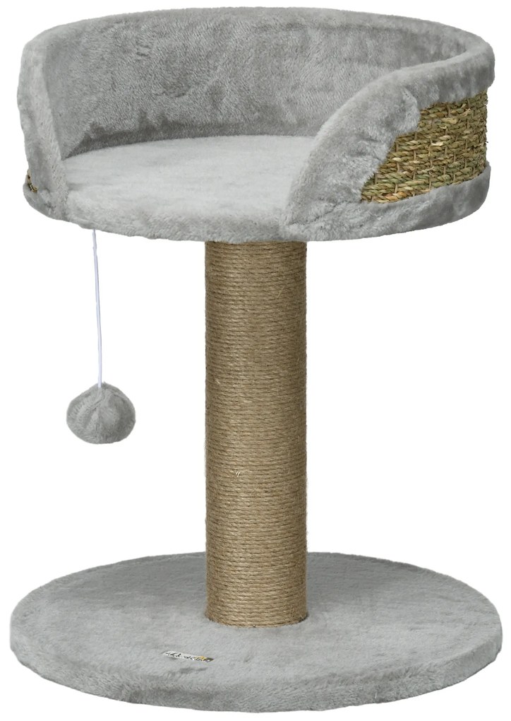 PawHut Pom de Crăpătură Gri de Jută cu Platformă de Pluș și Minge Suspendată 40 x 40 x 49 cm | Aosom Romania