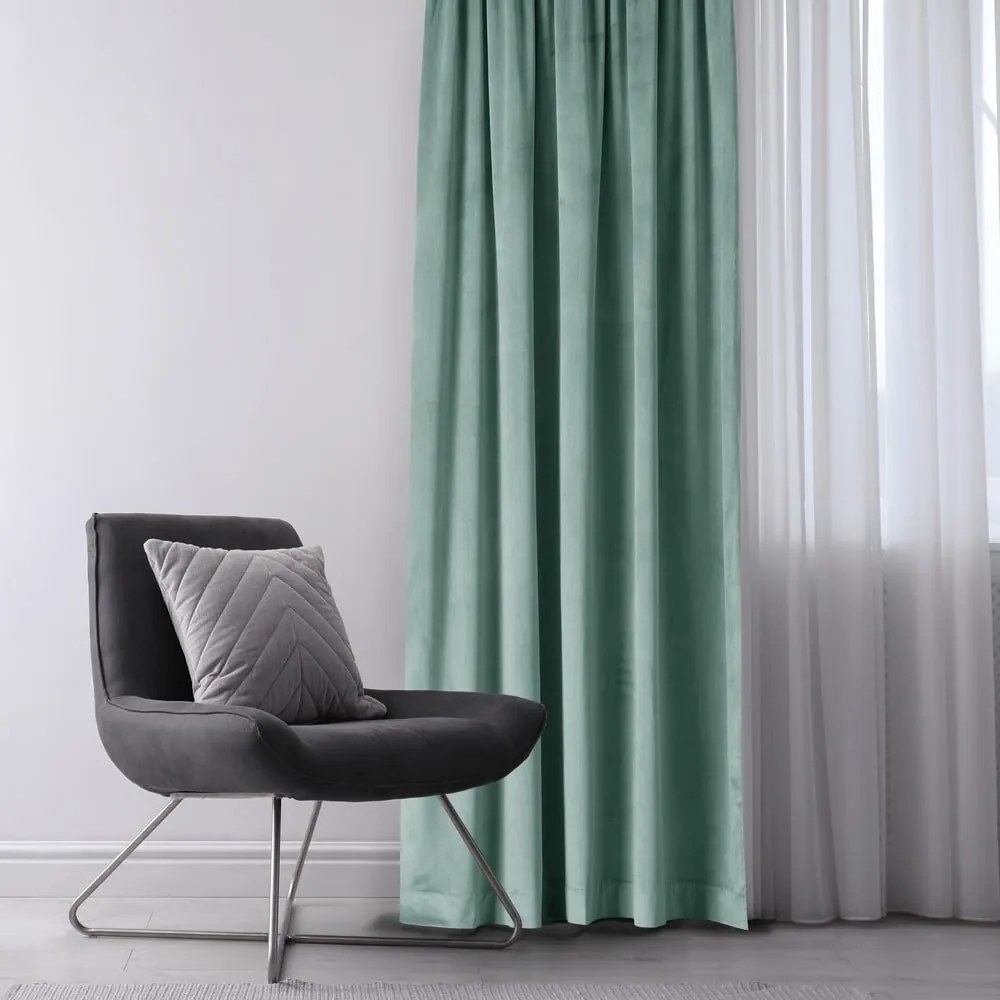Draperie verde-deschis dimout (semi-opacă) din catifea 140x270 cm Eyelets – Restilo
