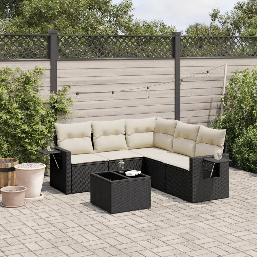 vidaXL Set mobilier de grădină cu perne, 6 piese, negru, poliratan