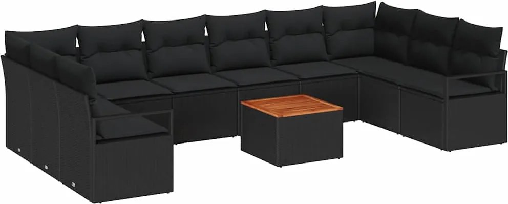 vidaXL Set de canapele pentru grădină 11 pcs Negru poliratan