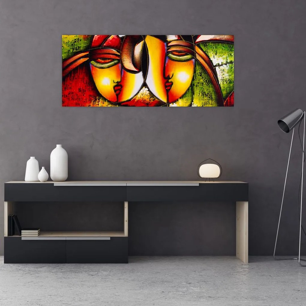 Tablou - Pictură în ulei, chipuri abstracte (120x50 cm)