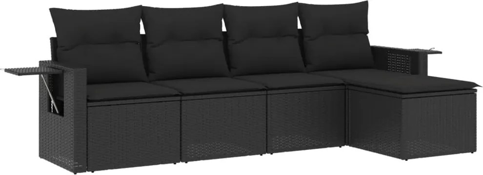 vidaXL Set mobilier de grădină cu perne, 5 piese, negru, poliratan