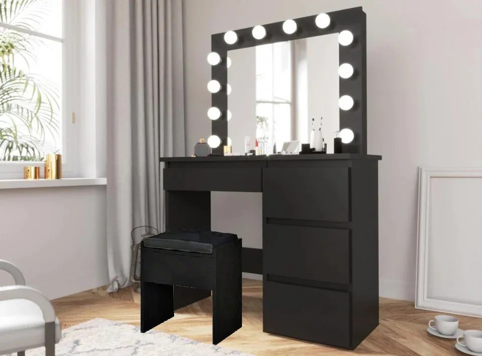 Masuta machiaj cu Oglinda LED si 4 Sertare pentru Cosmetice, Negru, masuta cosmetica, vanity - SEN505