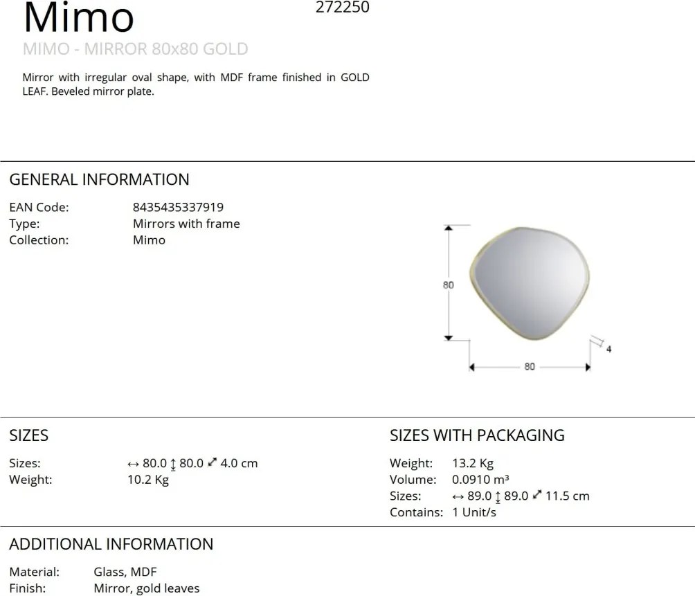 Oglinda decorativa ovala 80x80cm Mimo, aurie