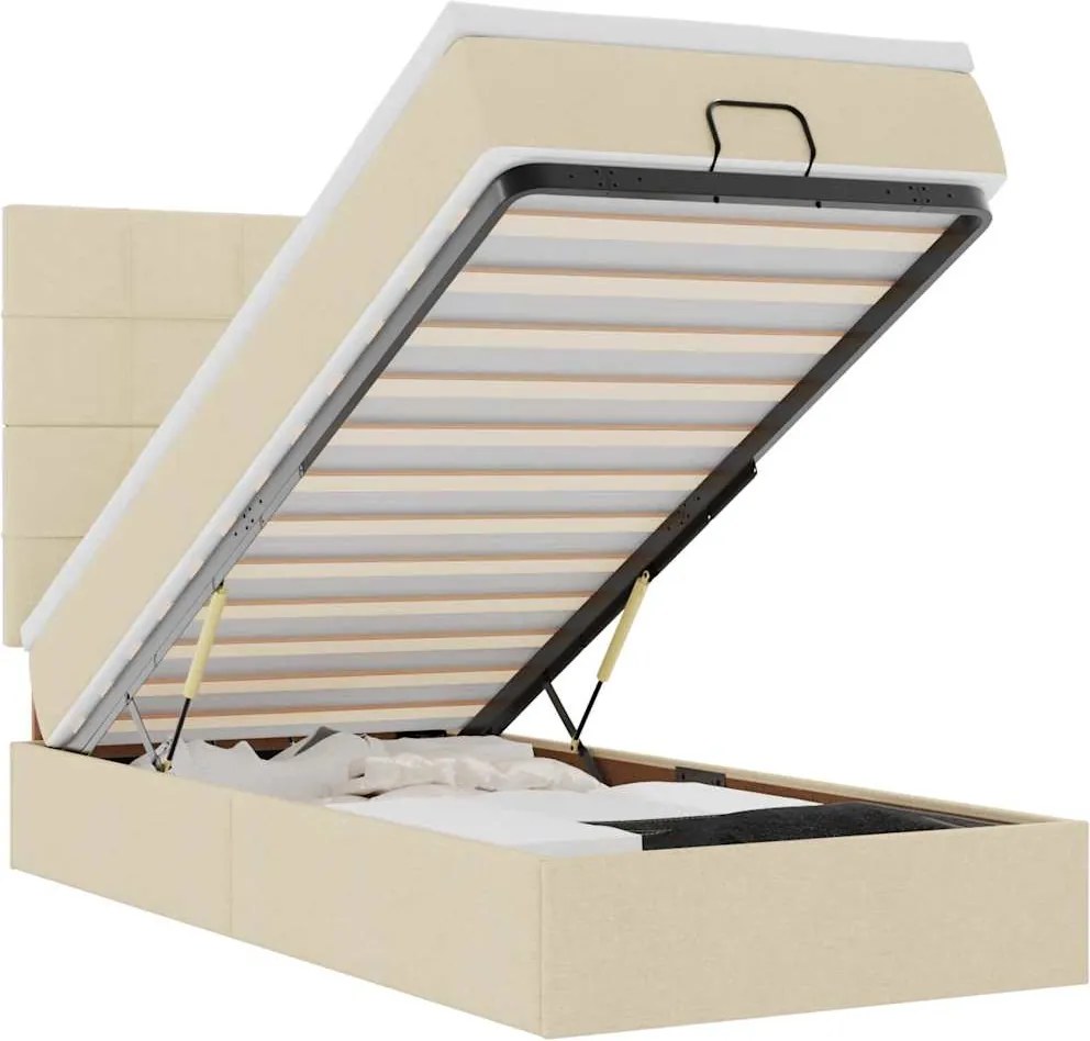 vidaXL Cadru de pat otoman cu saltea crem 90x190cm stofa