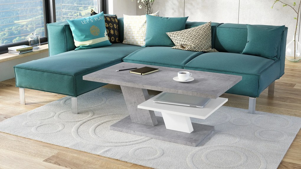 CLIFF MAT beton + alb mat, masuta de cafea