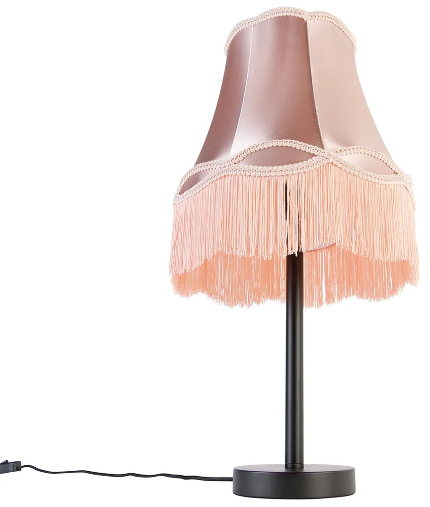 Lampă de masă clasică neagră cu abajur roz bunicuță 30 cm - Simplo